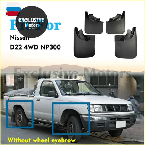 Black rubber mud flaps 4-piece mudguard set for nissan d22 np300 pickup truck 4wd shown from back side