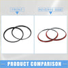Black and red aluminum ac vent ring cover trim for Toyota Tacoma 2016-2024 shown front and back sides for comparison