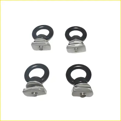Four silver metal eye bolt tie down mounts with black rings for rhino pioneer roof rack awning fix kit