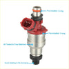 Silver metallic fuel injector with red plastic housing and black rubber o-rings for toyota 4runner 2.4l truck