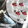 4 red and silver fuel injectors with black rubber seals for Toyota 4Runner 2.4L truck 1989 to 1995