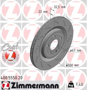 Zimmermann OE Coat Z Brake Rotor Single 330mm Rear