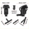Black plastic front windshield washer nozzles and hose adapter set for Toyota Solara 2000-2008 shown from back side