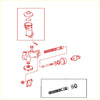 Red line exploded view diagram showing mechanical parts of a 5/8 clutch master cylinder for toyota hilux 1972-78