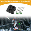 Black plastic 5 pin maf sensor connector plug for Toyota with metal pins and green insulators shown from back side