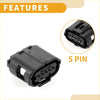 Black plastic 5 pin maf sensor connector plug for Toyota showing the back side with five metal pins visible