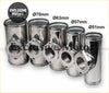 Set of five chrome finished stainless steel exhaust manifold adapters in varying diameters for bov flange mounting