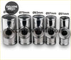 Set of five chrome stainless steel exhaust manifold headers with varying diameters for 57mm turbo aluminum flange pipe
