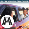6 pcs black door pillar window trim covers for Toyota Sienna 2002-2009 shown in a circular inset with all pieces