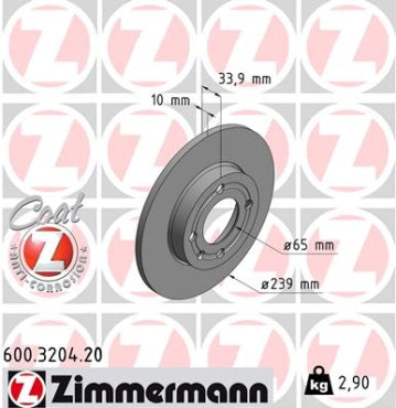 Zimmermann OE Coat Z Brake Rotor Single 239mm Front