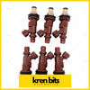 Set of six brown plastic fuel injectors with black seals and red accents by kren bits for toyota hilux prado 5vz-fe v6 3.4l