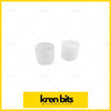 Two translucent white cylindrical automotive bushings from kren bits for toyota hilux prado fuel injectors