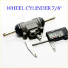 Gray metallic 7/8 rear brake cylinder with black rubber boots for toyota hilux n20 rn25 rn27 1972-1978 shown with caliper measurement