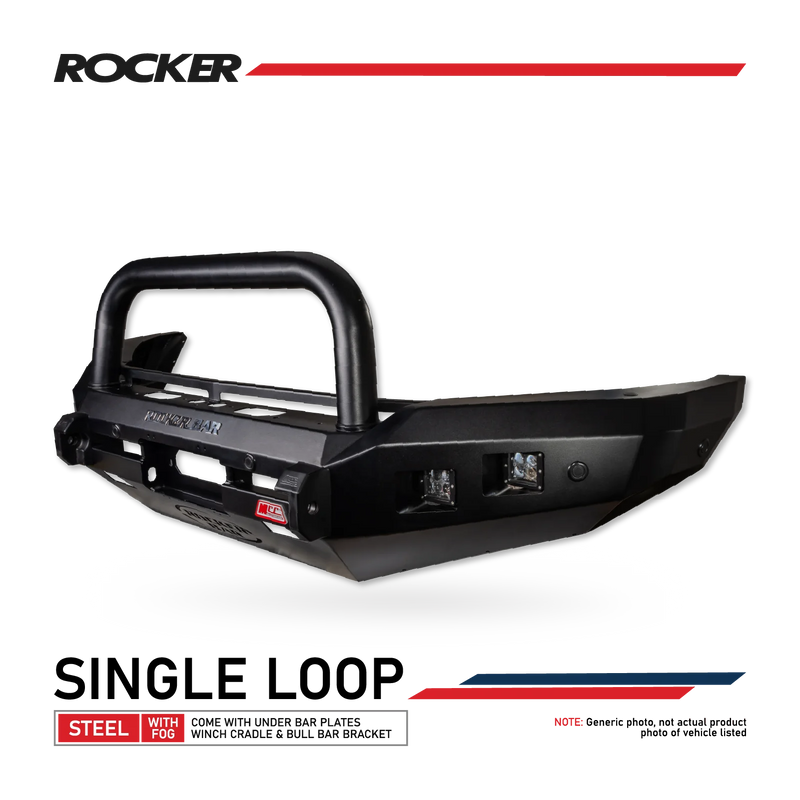 MCC Rocker 078-01SQSBL Single Sand Black Loop Bull Bar - Ford Ranger 2016-2019
