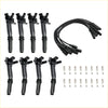 Set of eight black ignition coils with matching wiring harnesses and sixteen spark plugs for ford f150 engines