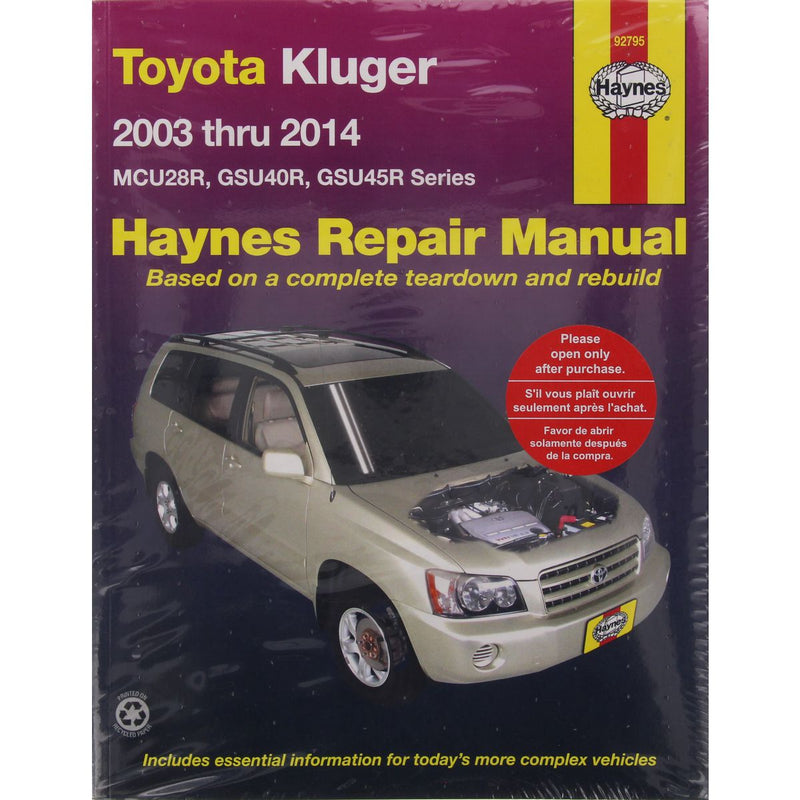 Haynes Repair Manual Suits Toyota Kluger Petrol 03-14