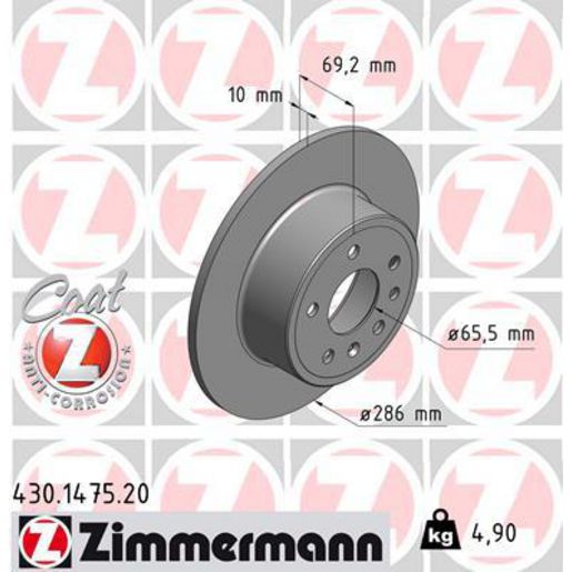 Zimmermann OE Coat Z Brake Rotor Single 286mm Rear