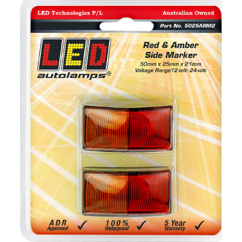 LED Autolamps Side Marker Red/Amber 50x25x21mm 12-24V