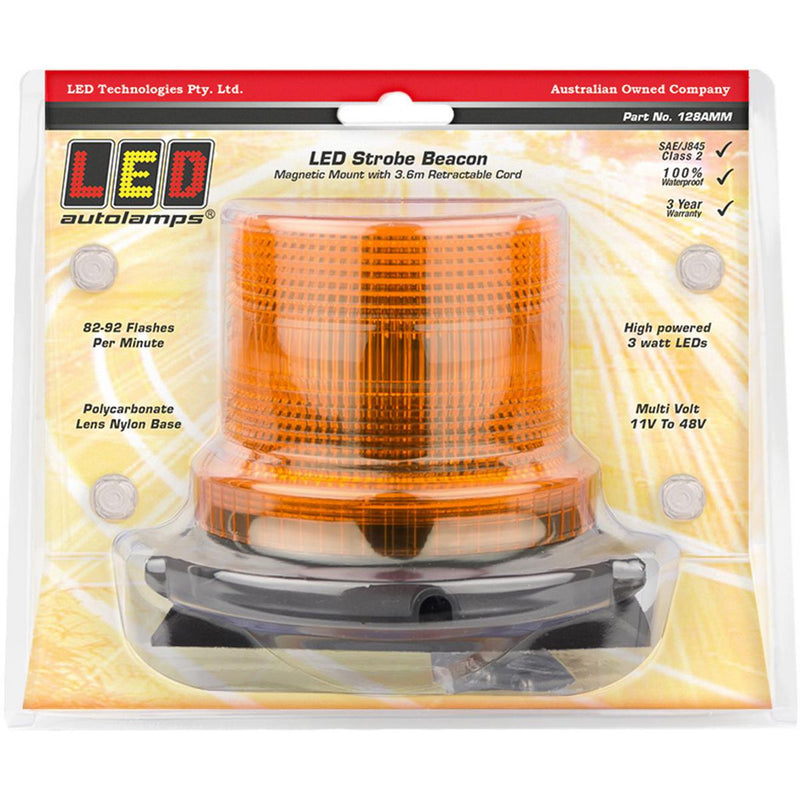 LED Autolamps Beacon Light LED Amber IP67 11/48V Magnetic