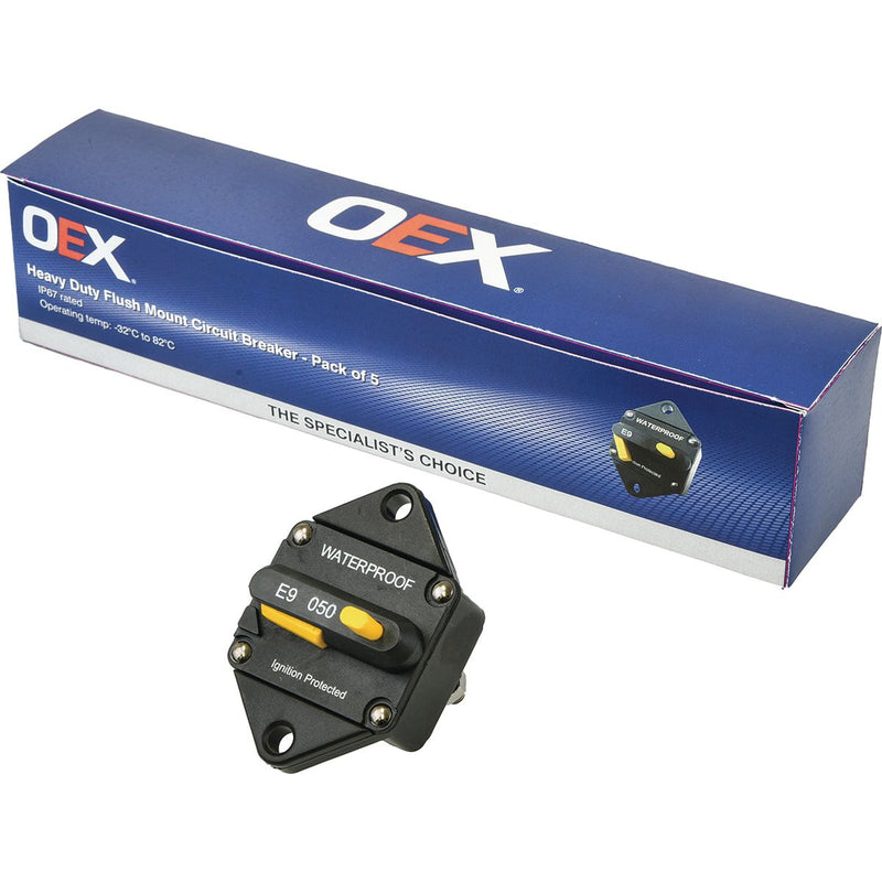 OEX Flush Mount Circuit Breaker Manual Reset 50A (Box of