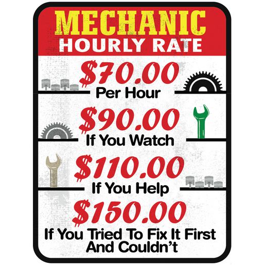 Gear Up Metal Sign Mechanic Hourly Rate RTSGS100-2