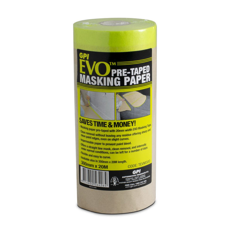 GPI 300mm X 20M Masking Paper Pre-Taped With EVo Masking
