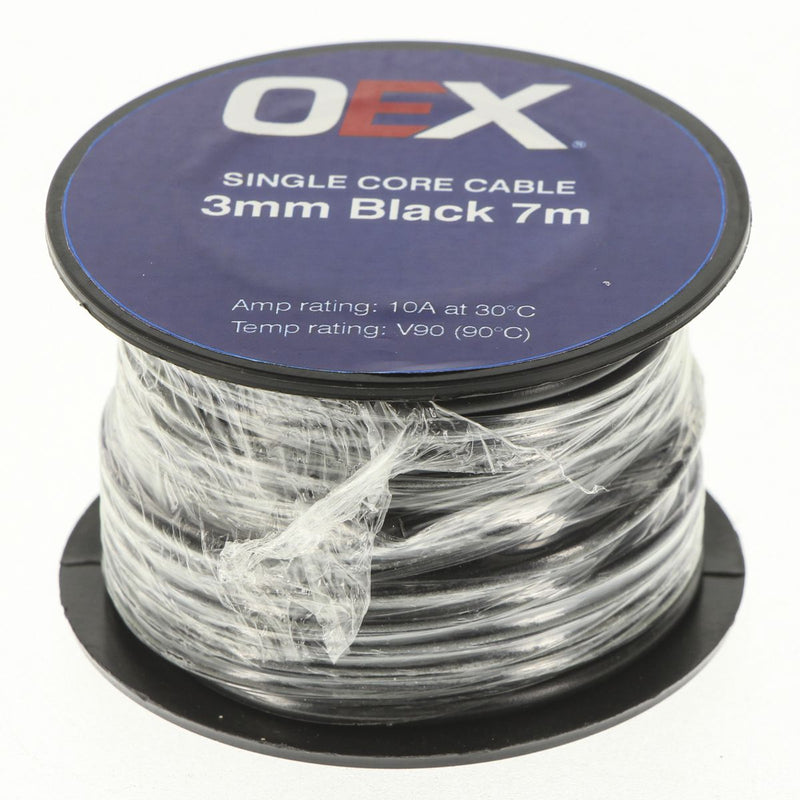 OEX Auto Cable 10A Single Core 3mm x 7m Black ACX0700-7M