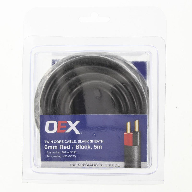 OEX Auto Cable 30A Twin Core 6mm x 5m Red/Black w/Black
