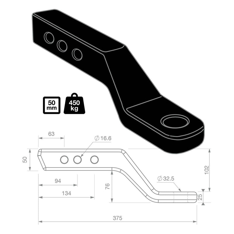 TAG 4 Inch Drop Forged Tow Ball Mount 241mm Long 50mm