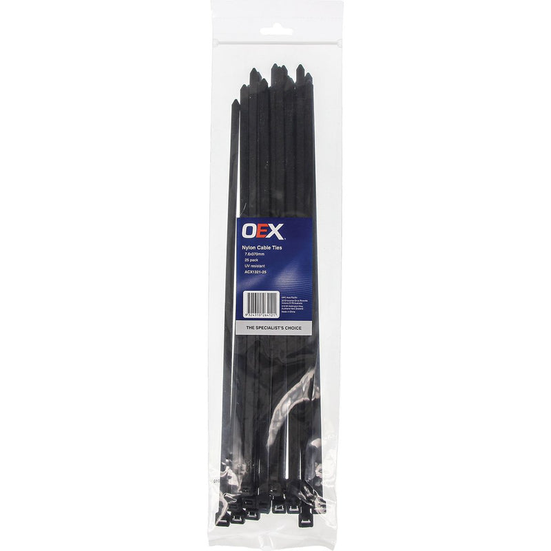 OEX Black Nylon Cable Ties - 7.6mm X 370mm - 25 Pc