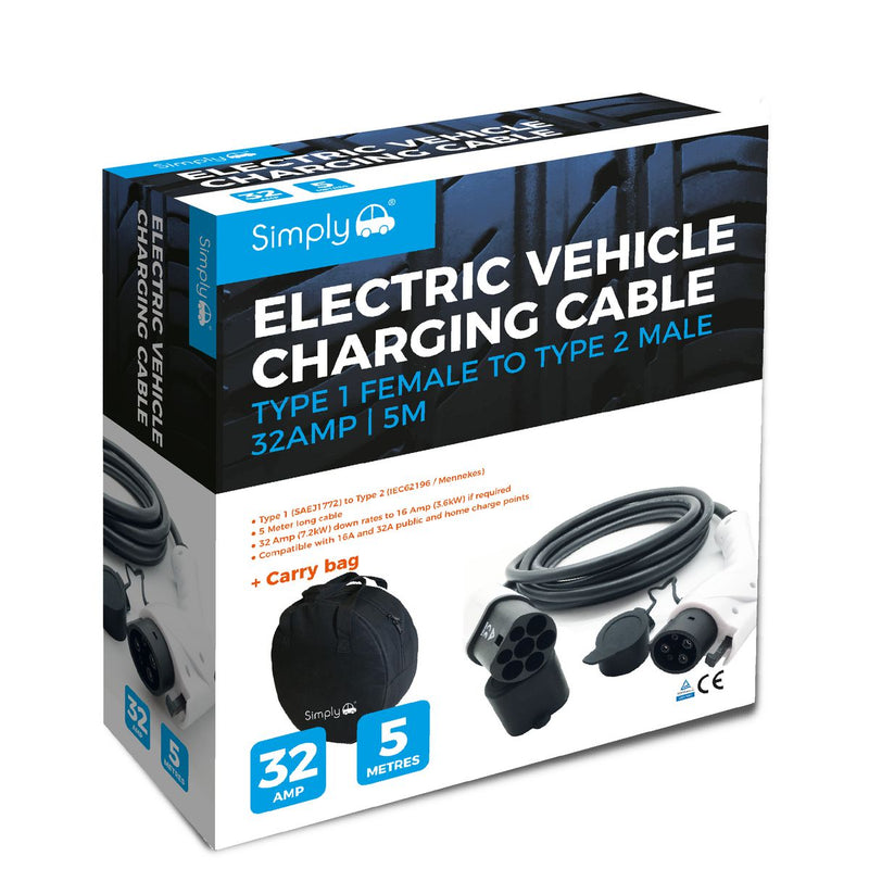 Simply Electric Vehicle Charging Cable Type 1-Type 2