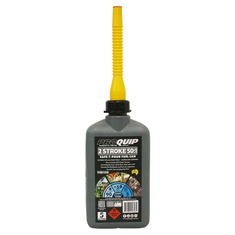 Proquip Fuel Can Plastic 5L Safe-T-Pour - Grey 2 Stroke