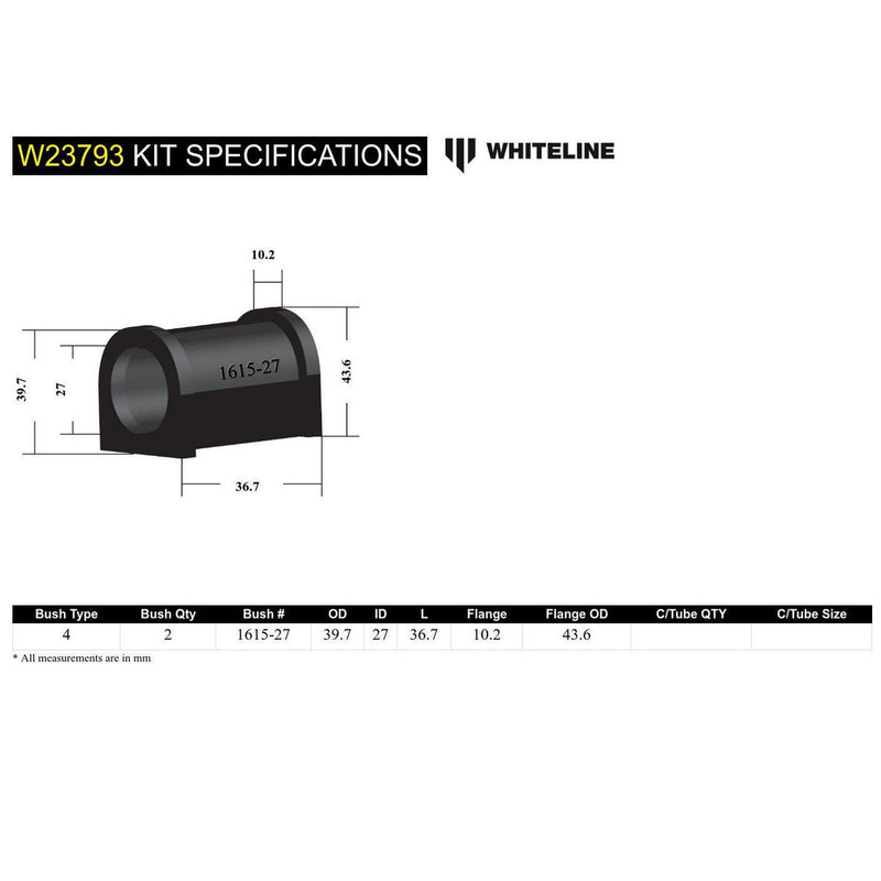 Whiteline Sway Bar Mount - Bushing Kit 27Mm W23793
