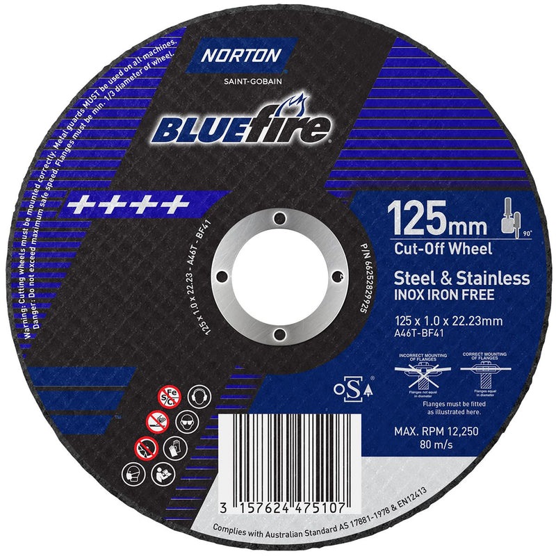 Norton Cut-Off Wheel, Bluefire 125X1.0X22.23 A46Z