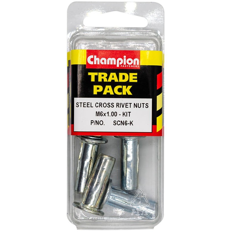 Champion Fasteners Steel Cross Rivet Nuts - M6X1.00 - Kit