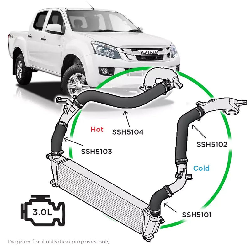 SaaS Silicone intercooler 4 Pipe and clamp kit Dmax 12-20
