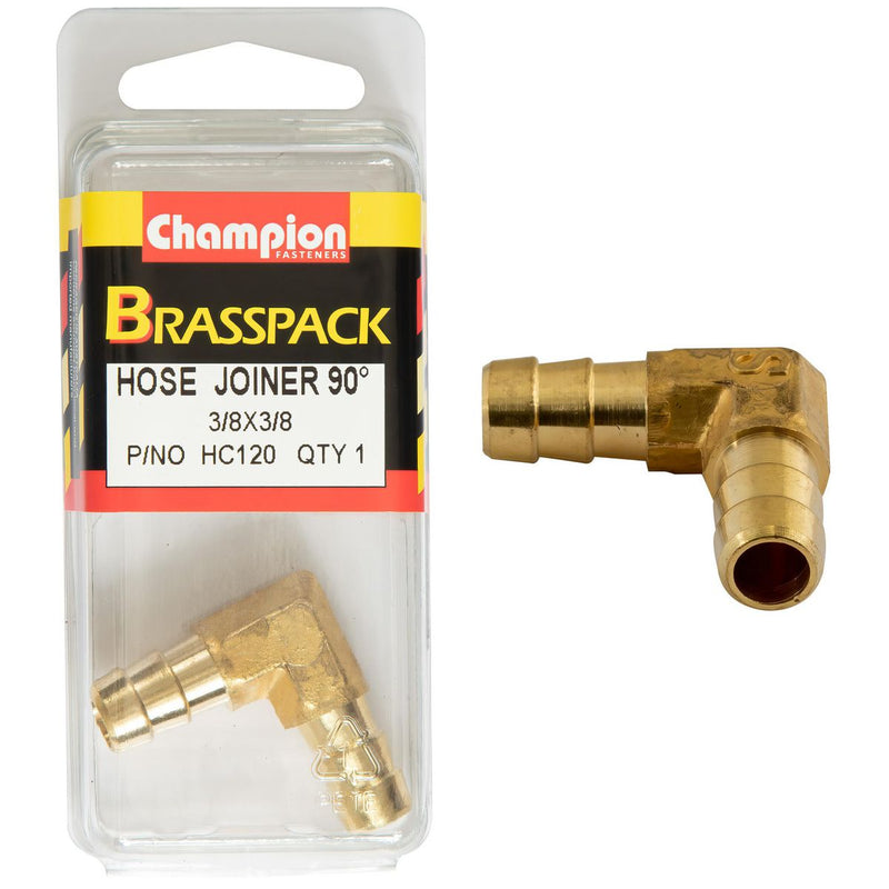 Champion Fasteners 3/8 X 3/8 90 Brass Hose Joiner Barb