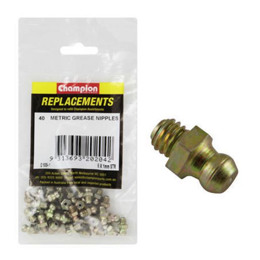 Champion Grease Nipple Straight M6 x 1.00mm 40Pk C109-1