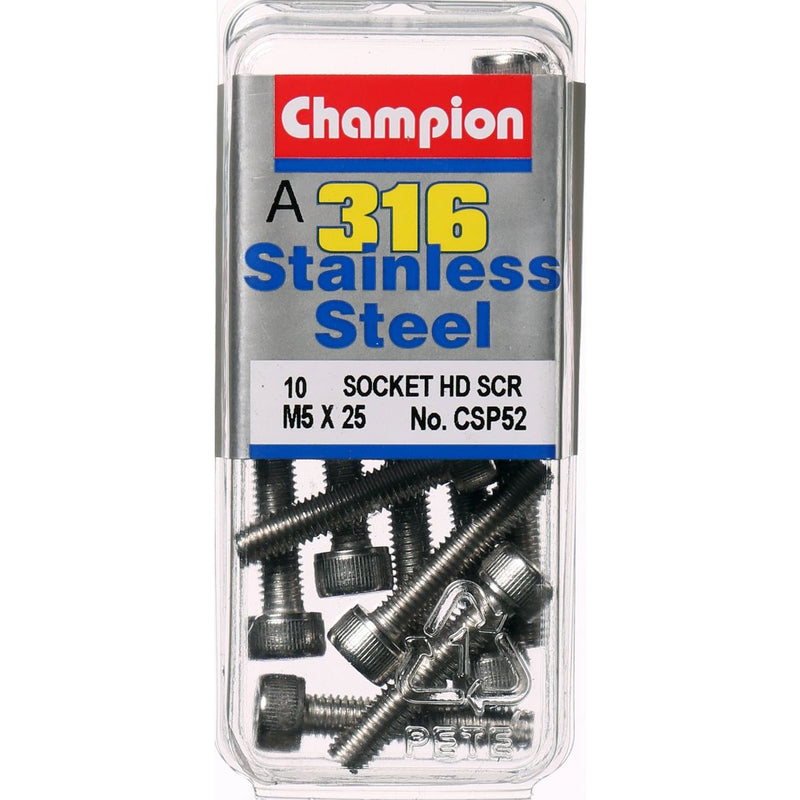 Champion Cap Screw Socket Head Stainless M5 x 25mm 10Pk