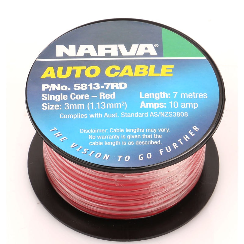 Narva Auto Cable 10A 3mm x 7m Red 5813-7RD