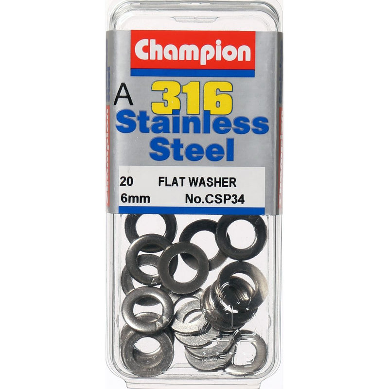 Champion Flat Washer Stainless 6mm 20Pk CSP34