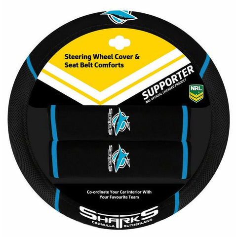 NRL Steering Wheel Cover/Seat Belt Cover Set - Cronulla