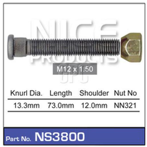 Nice Wheel Stud & Nut M12x1.50 73mm NS3800