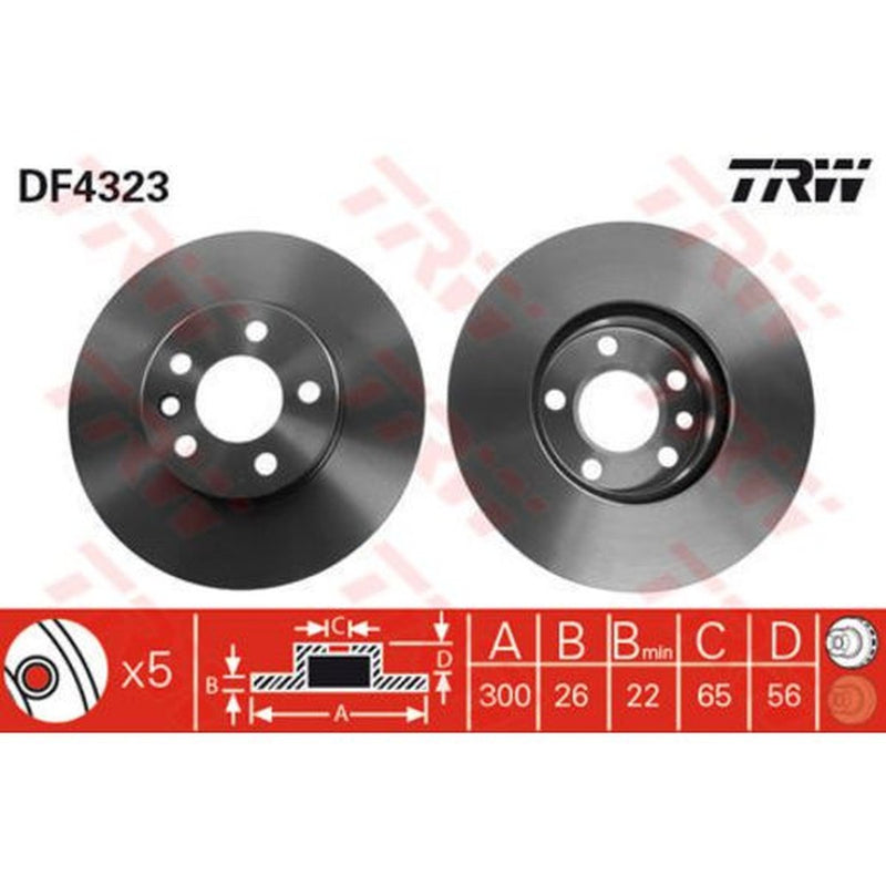 TRW Brake Rotor Pair 300mm Front DF4323S