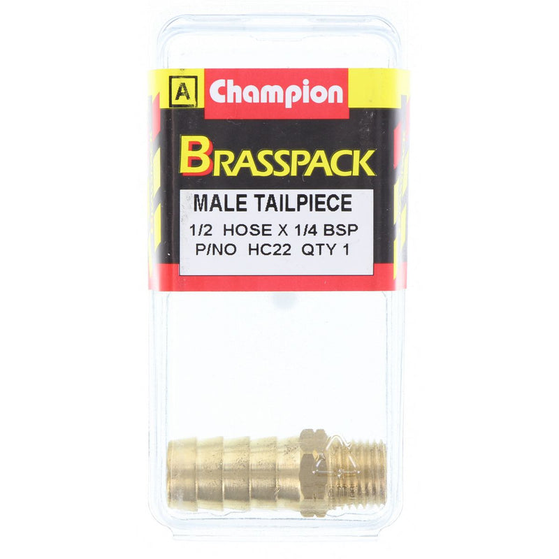 Champion Brass Male Barb 1/2 Hose x 1/4 BSP HC22