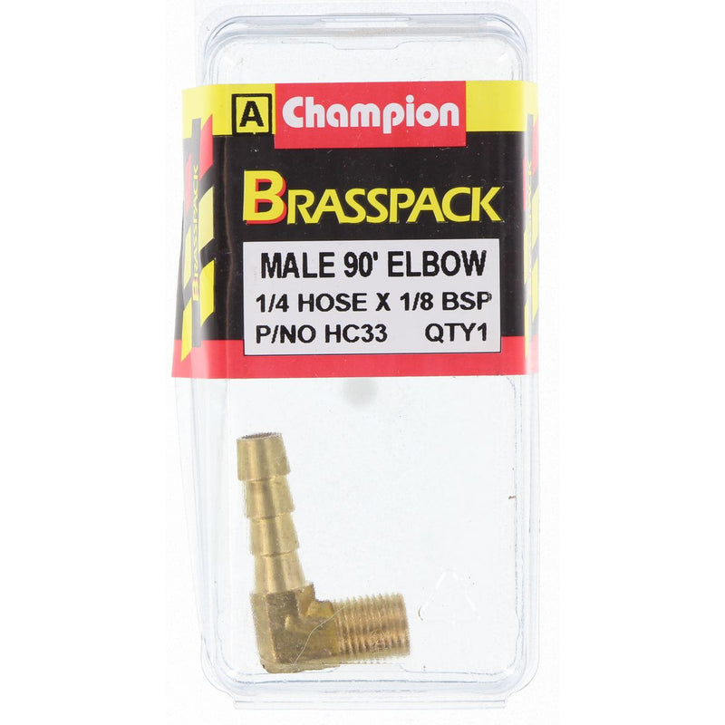 Champion Brass Male 90 Elbow 1/4 Hose x 1/8 BSP HC33