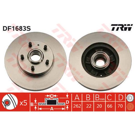 TRW Brake Rotor 262mm Front DF1683S