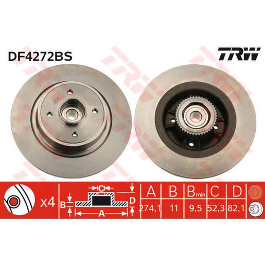 TRW Brake Rotor Rear DF4272BS