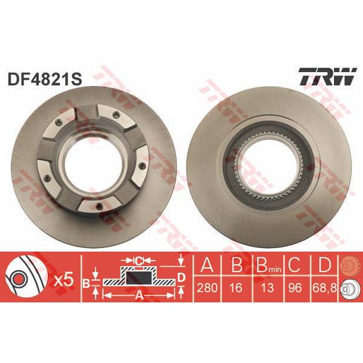 TRW Brake Rotor Rear DF4821S