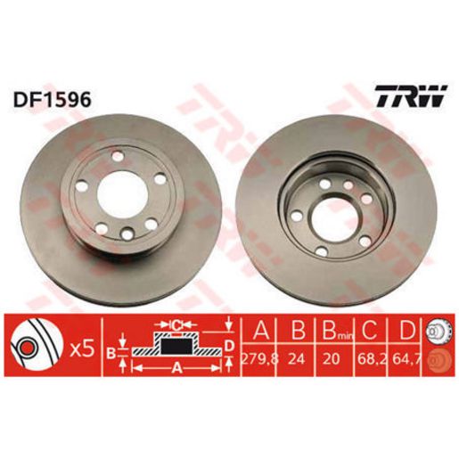 TRW Disc Brake Rotor 280Mm DF1596S